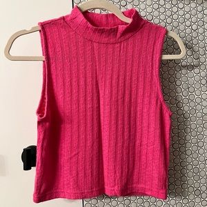 Cropped sleeveless mock neck neon pink tank. Worn once.